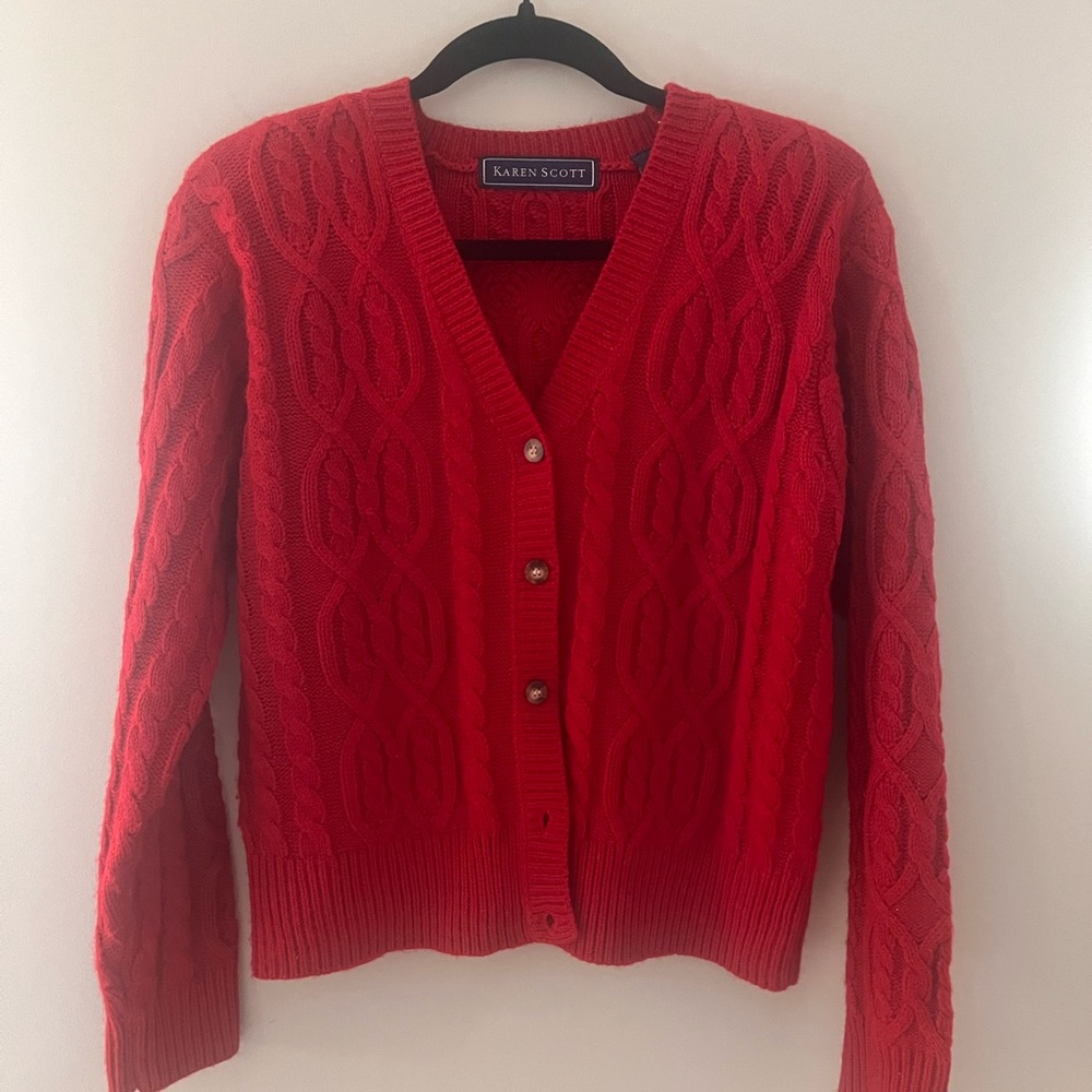 Karen Scott Women's Red Cable Knit Sweater